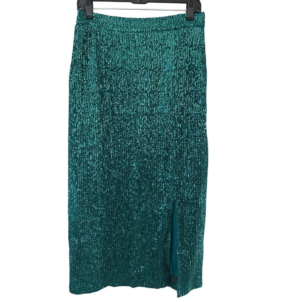 Anthropologie Maeve Alicia Sequined Midi Skirt Green Size Small - Picture 11 of 12